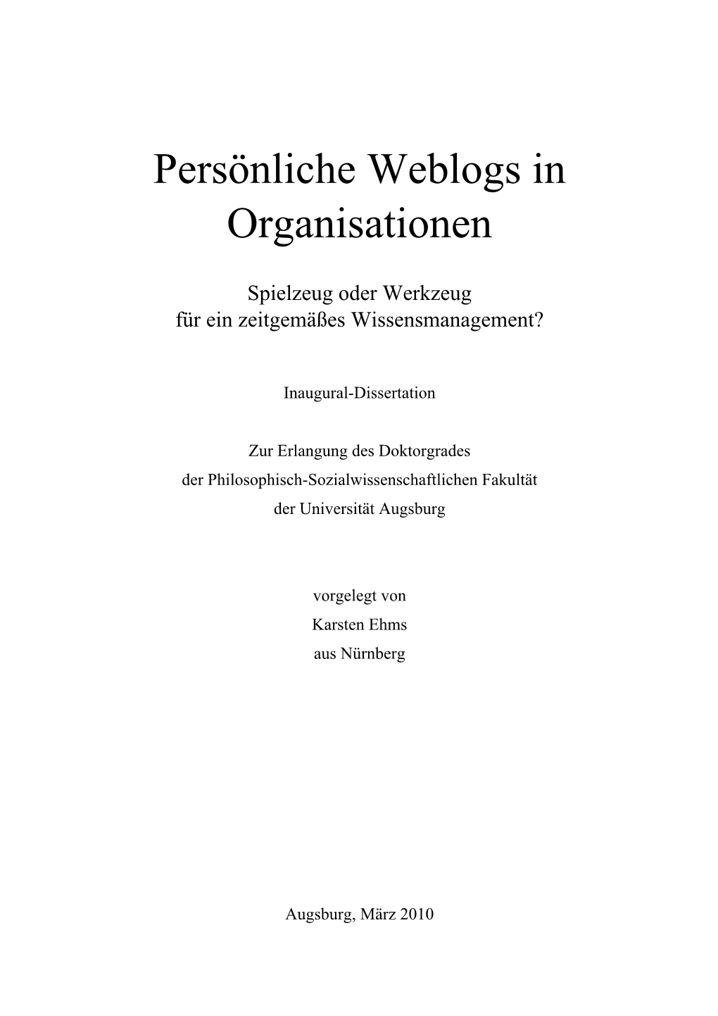 Persönliche Weblogs in Organisationen