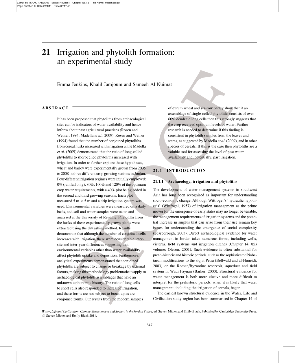 21 Irrigation and Phytolith Formation: an Experimental Study