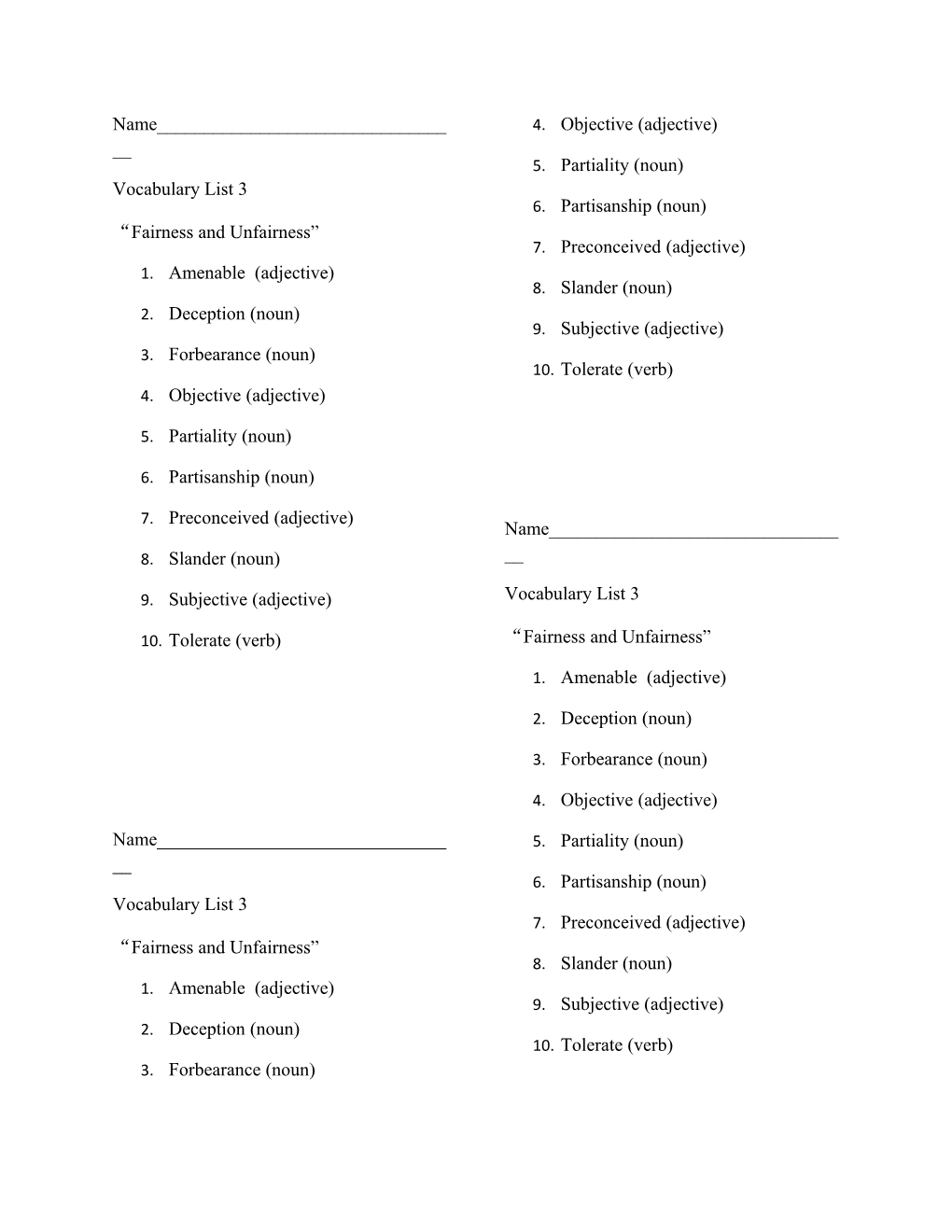 Vocabulary List 3