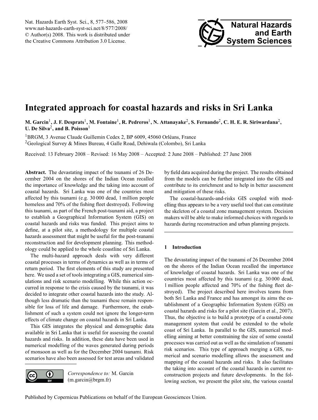 Integrated Approach for Coastal Hazards and Risks in Sri Lanka