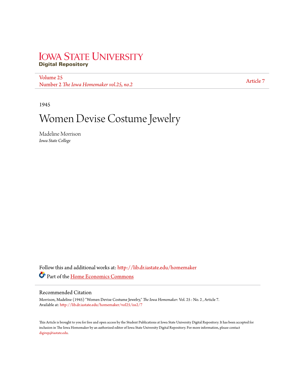 Women Devise Costume Jewelry Madeline Morrison Iowa State College