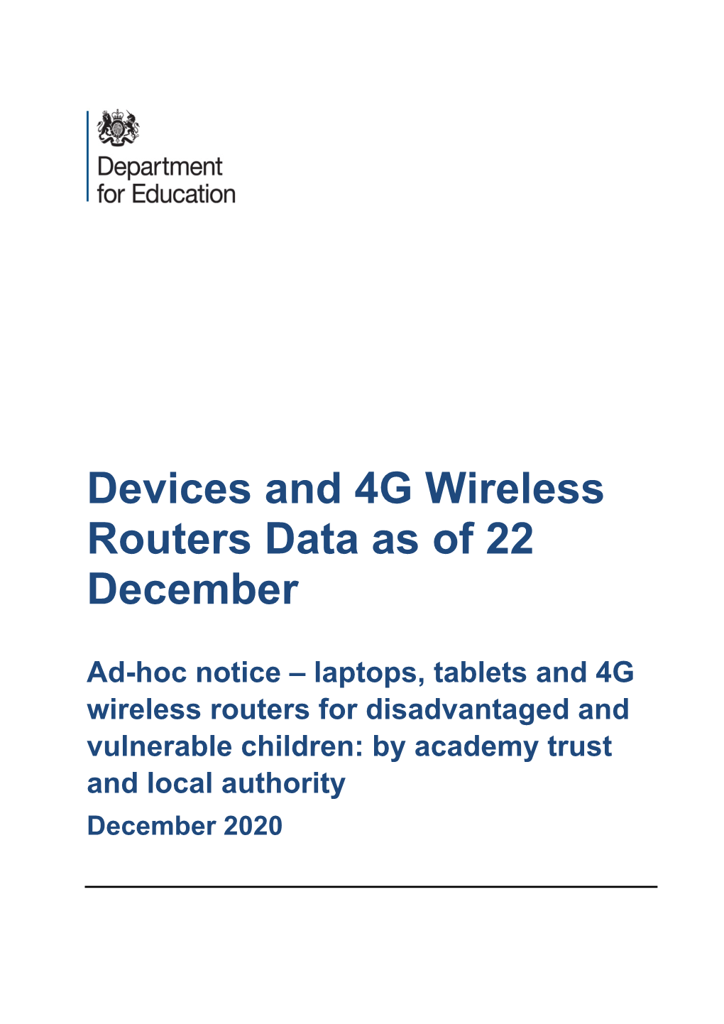 Devices and 4G Wireless Routers Data As of 22 December 2020