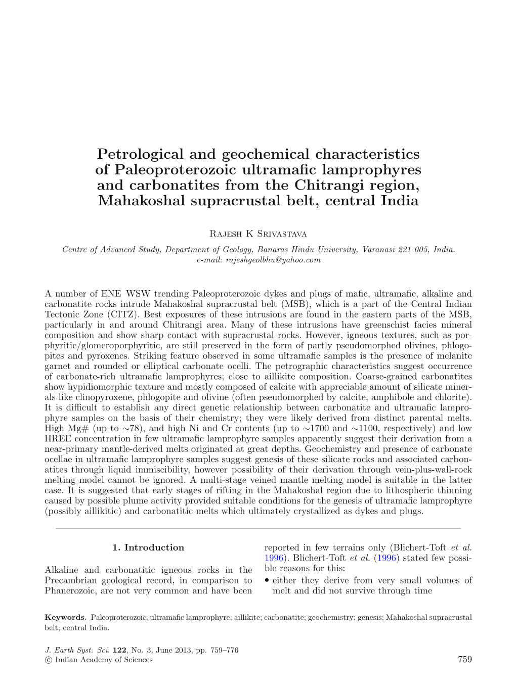 Petrological and Geochemical Characteristics of Paleoproterozoic Ultramafic Lamprophyres and Carbonatites from the Chitrangi