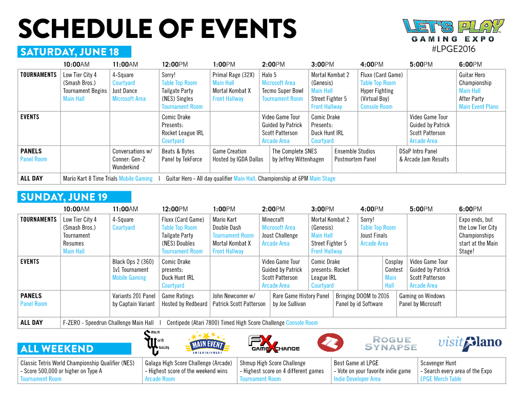 Schedule of Events