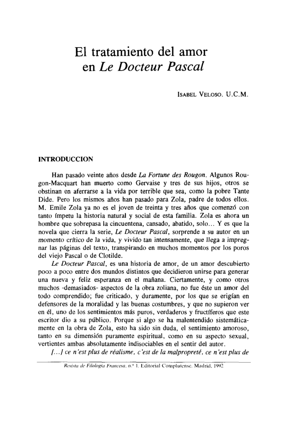 El Tratamiento Del Amor En Le Docteur Pascal