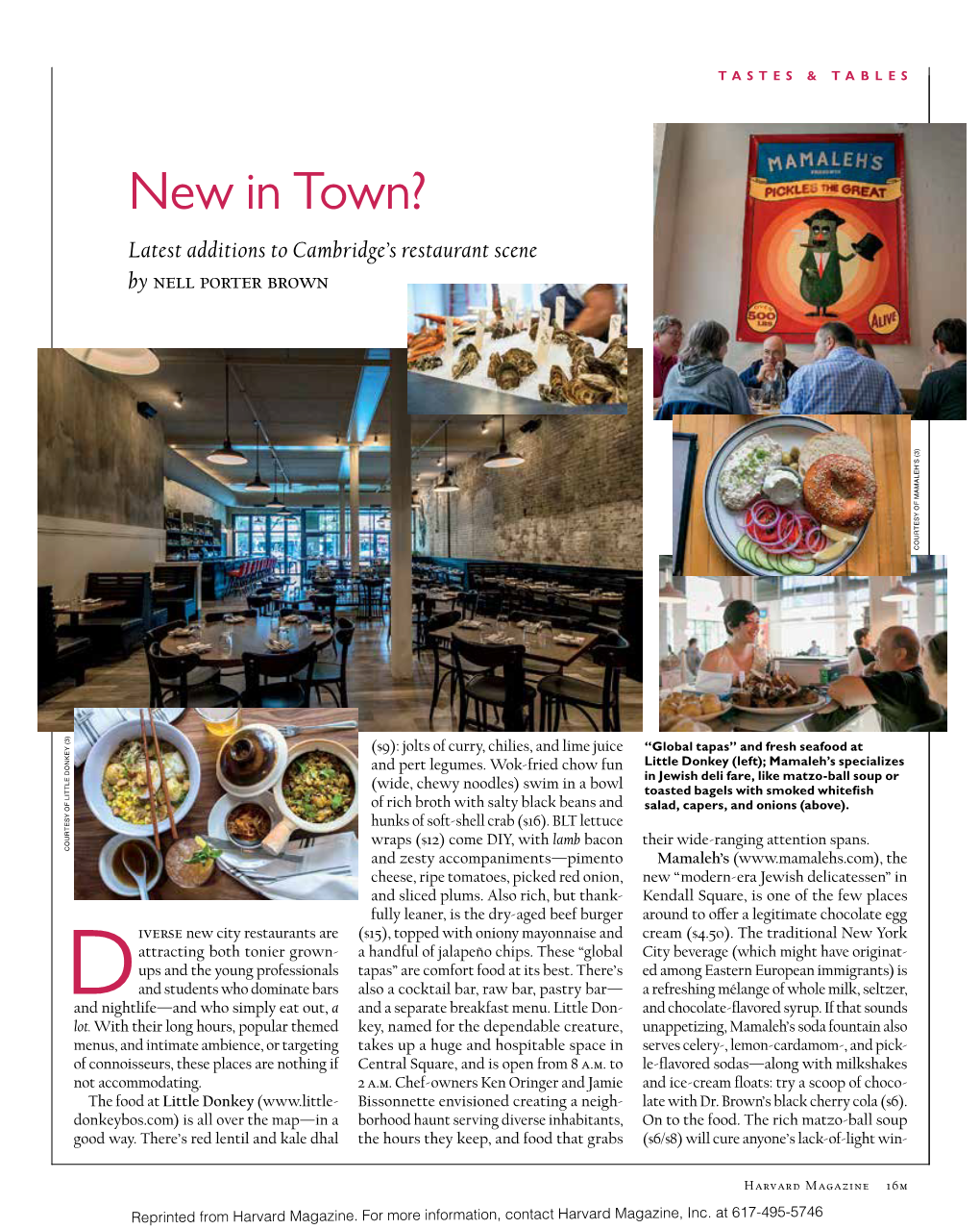 New in Town? Latest Additions to Cambridge’S Restaurant Scene by Nell Porter Brown COURTESY of MAMALEH’S (3)