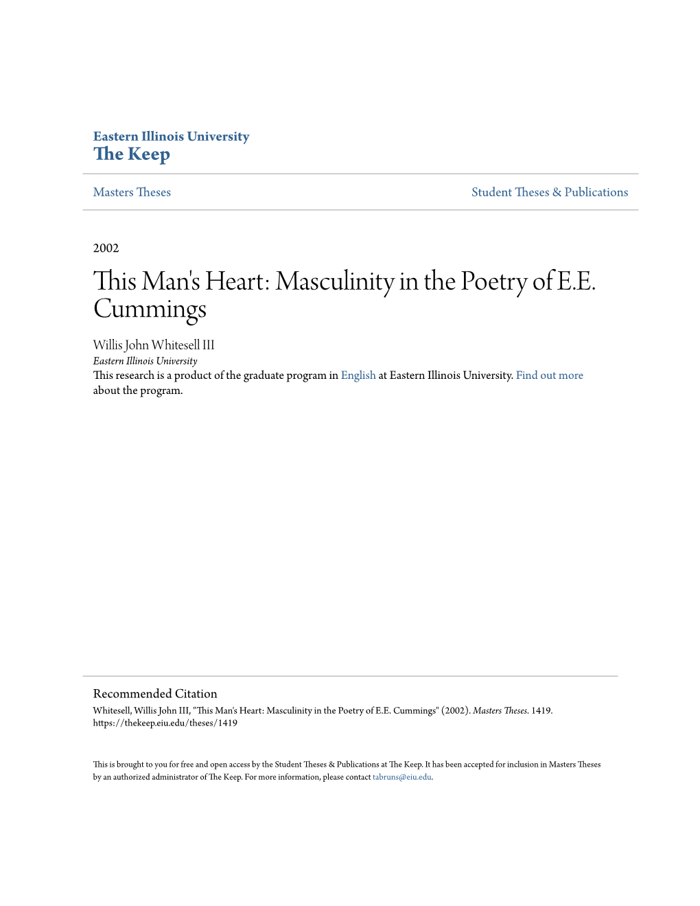 Masculinity in the Poetry of EE Cummings