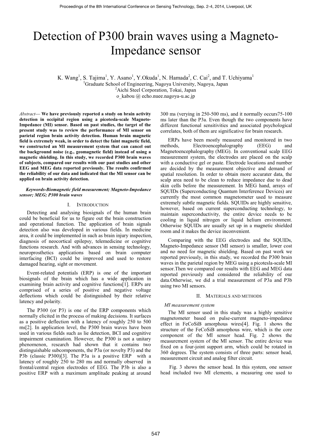 Detection of P300 Brain Waves Using a Magneto-Impedance Sensor