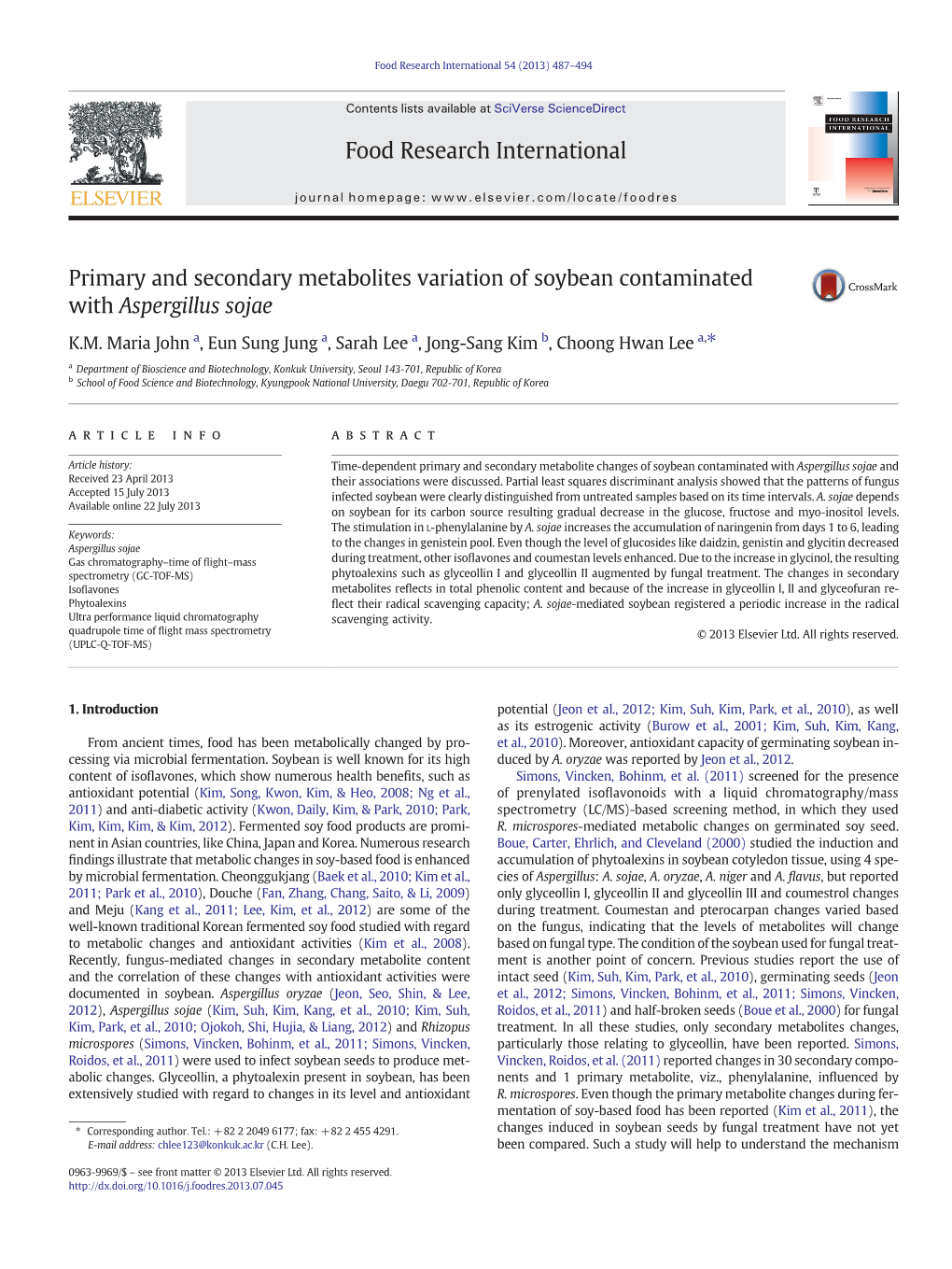 Primary and Secondary Metabolites Variation of Soybean Contaminated with Aspergillus Sojae