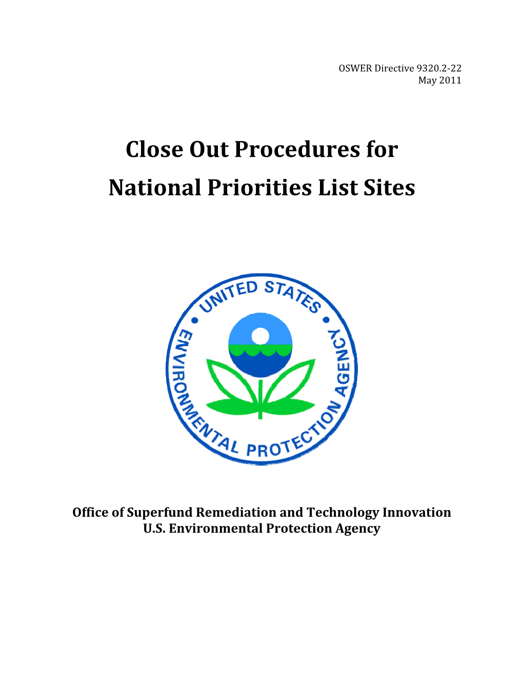 Close out Procedures for National Priorities List Sites
