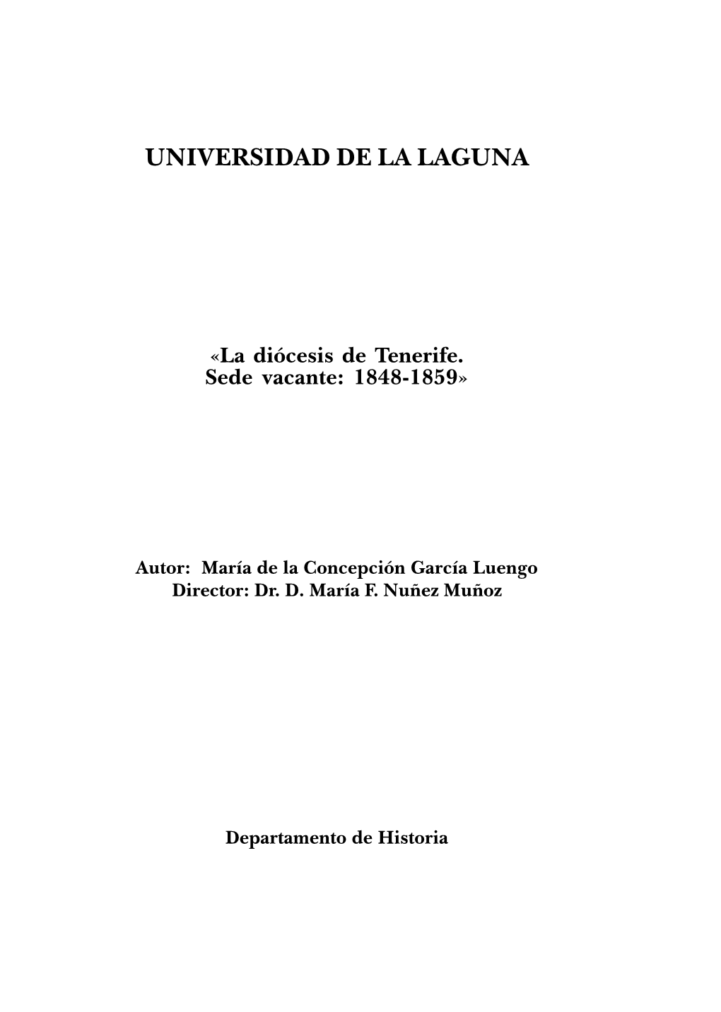 La Diócesis De Tenerife. Sede Vacante: 1848-1859»