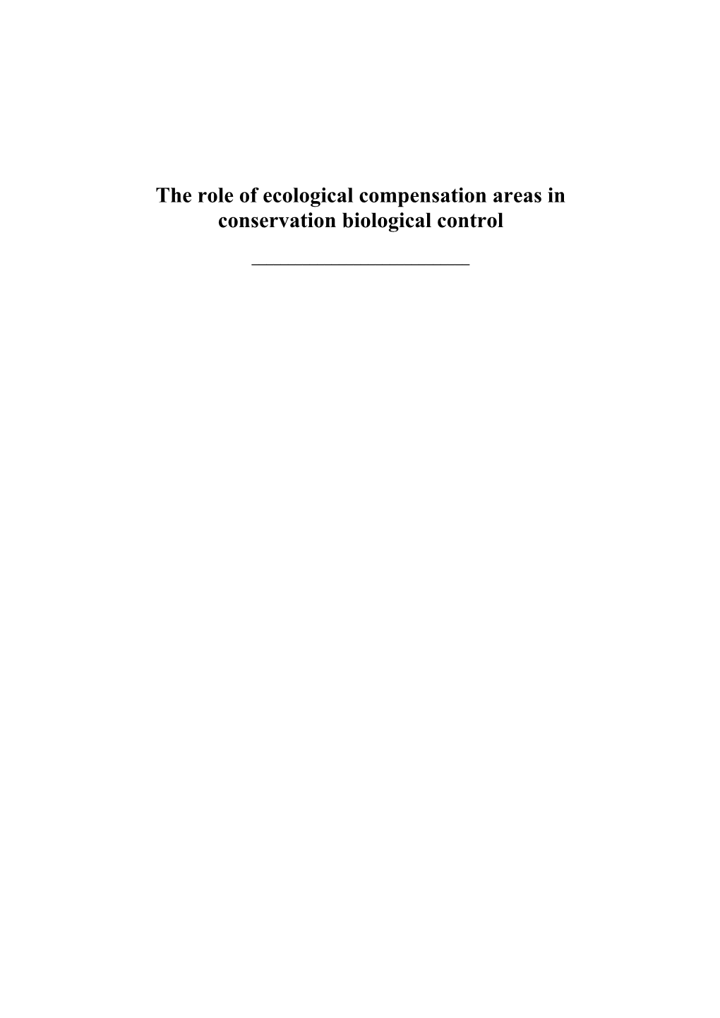 The Role of Ecological Compensation Areas in Conservation Biological Control