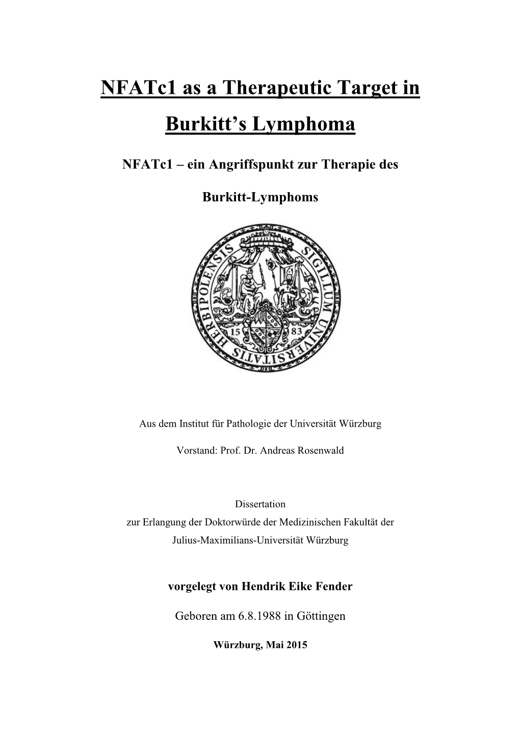 Nfatc1 As a Therapeutic Target in Burkitt's Lymphoma