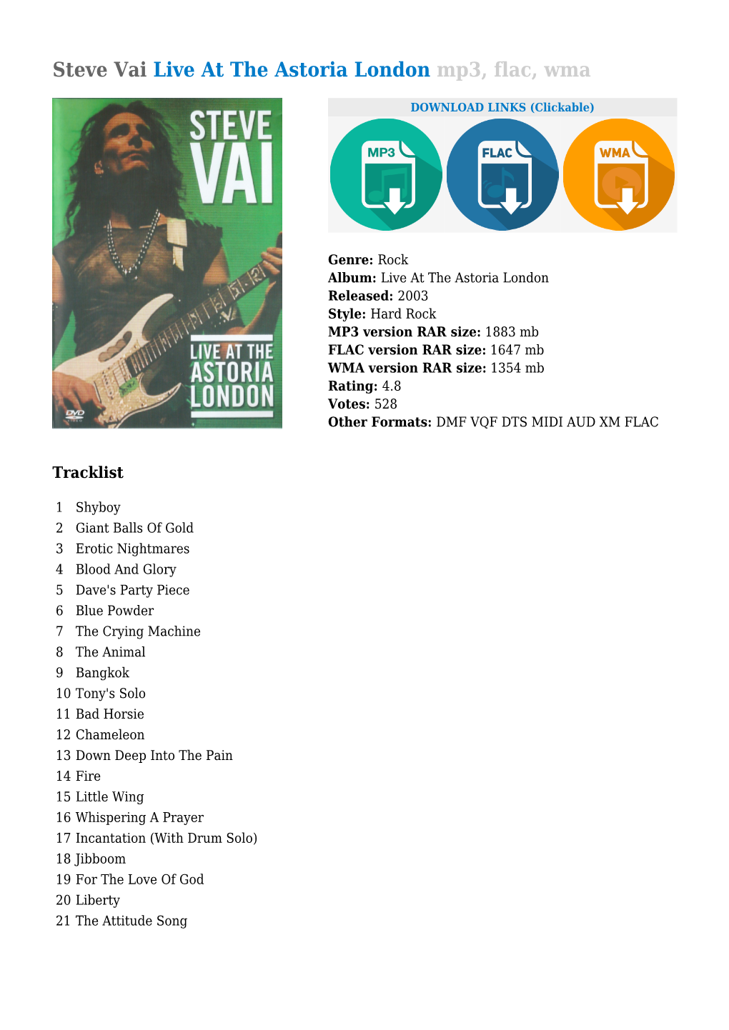 Steve Vai Live at the Astoria London Mp3, Flac, Wma