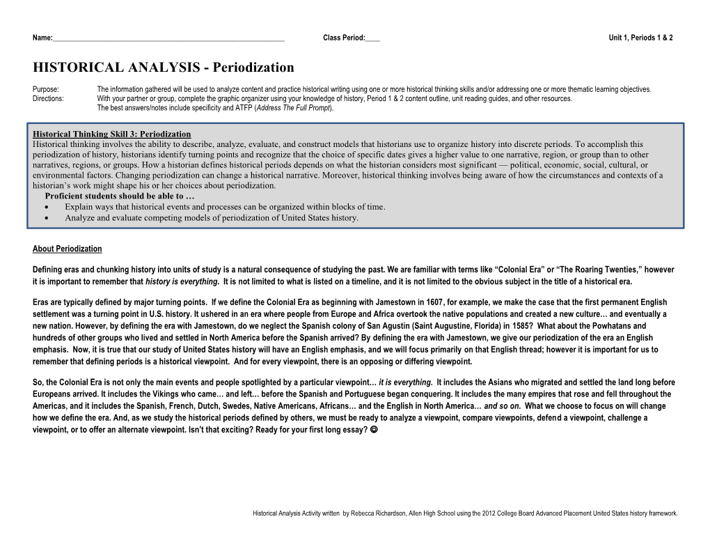 HISTORICAL ANALYSIS - Periodization