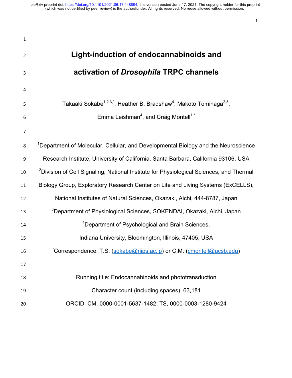 Light-Induction of Endocannabinoids and Activation of Drosophila TRPC