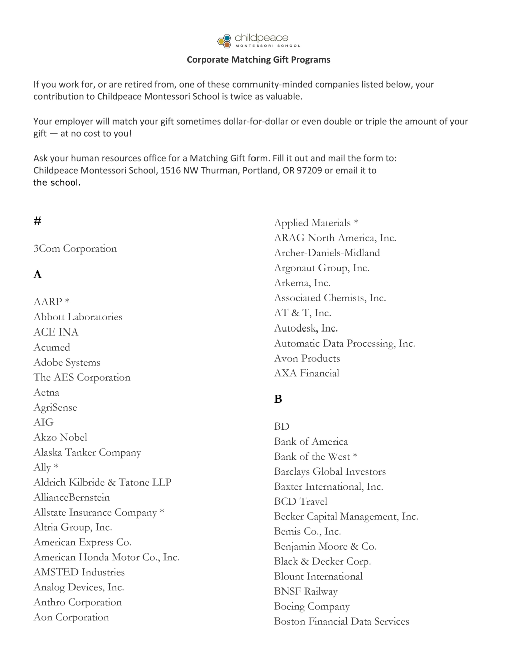 2015-2016 Corporate Matching Gift List.Pdf