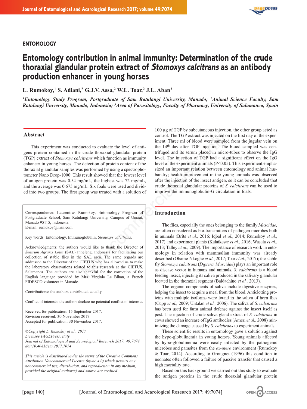 Entomology Contribution in Animal Immunity