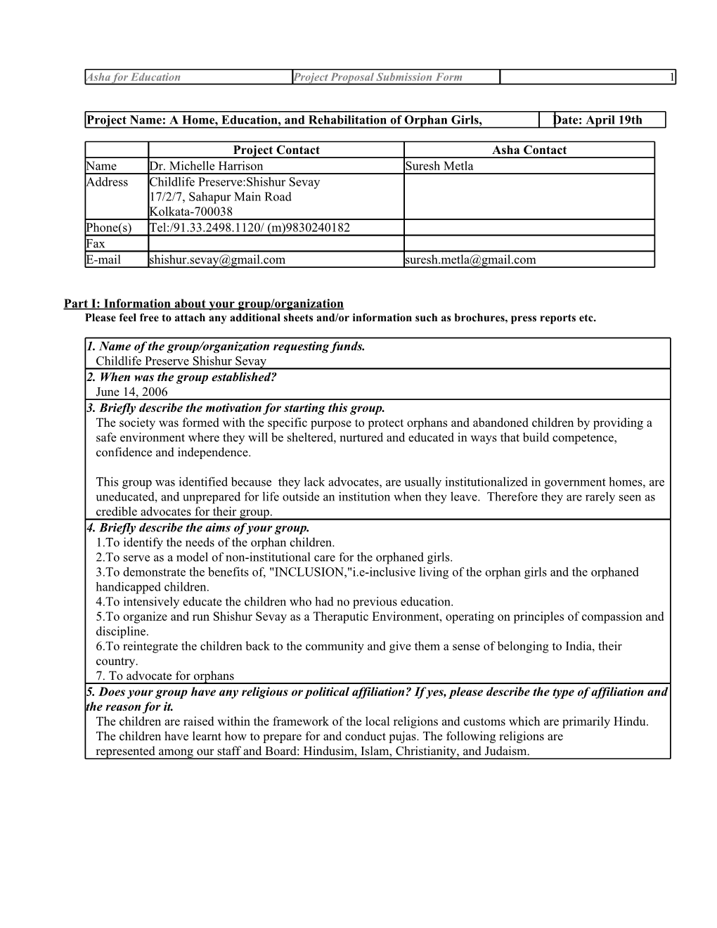 Asha for Education Project Proposal Submission Form 1