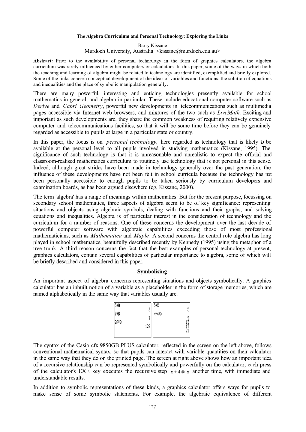 The Algebra Curriculum and Personal Technology