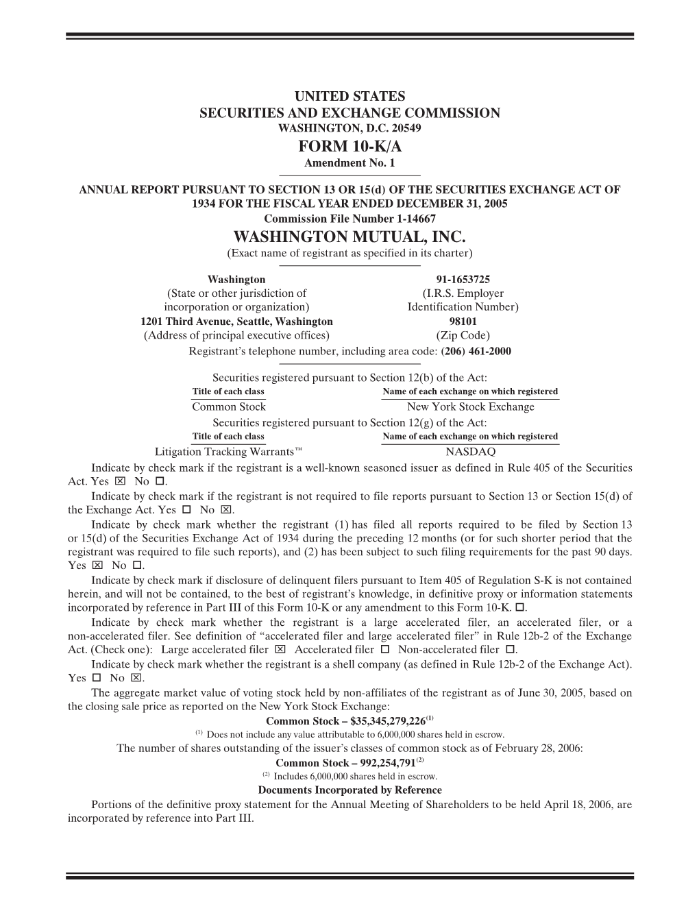 Form 10-K/A Washington Mutual, Inc