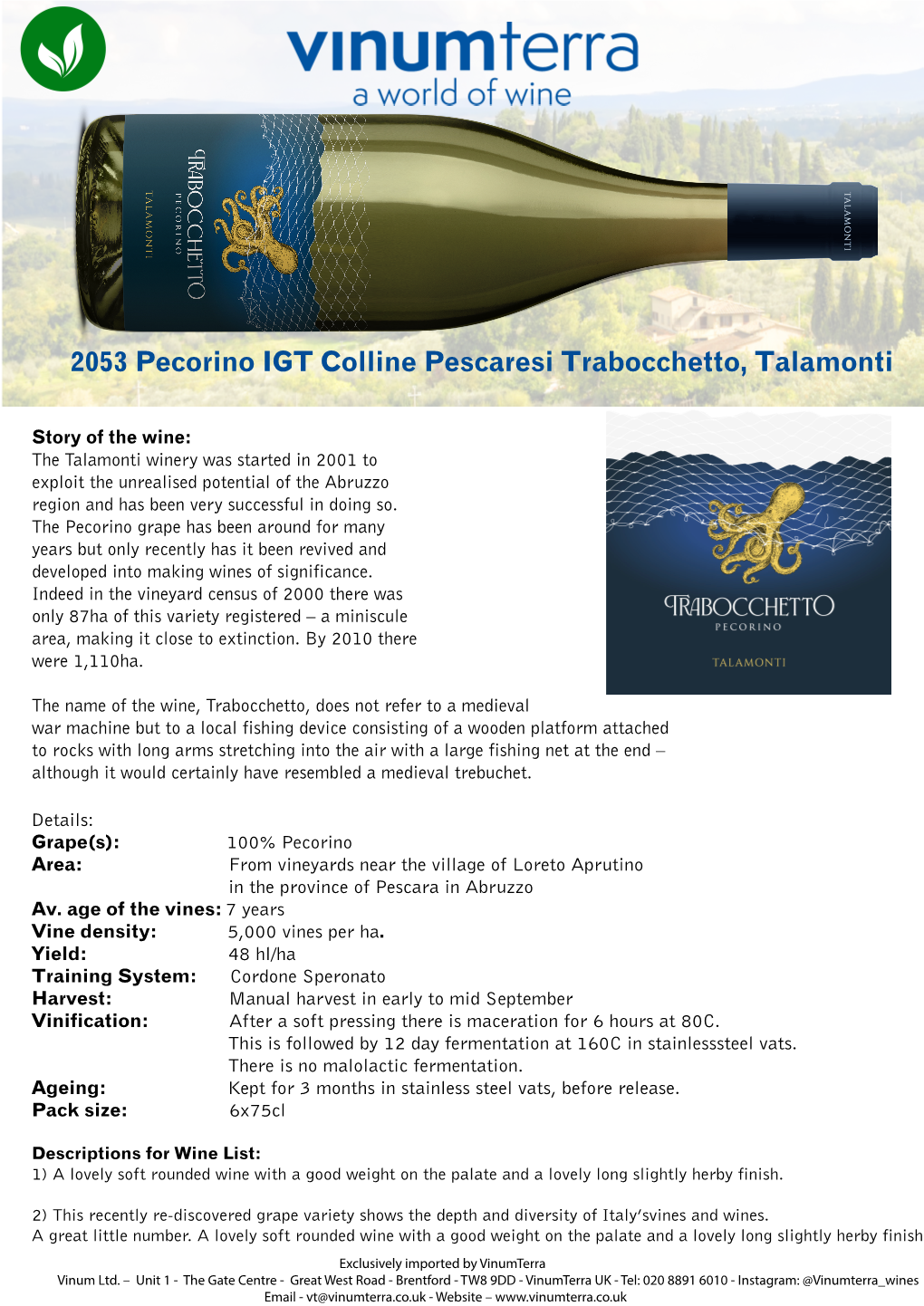 2053 Pecorino IGT Colline Pescaresi Trabocchetto Talamonti Info