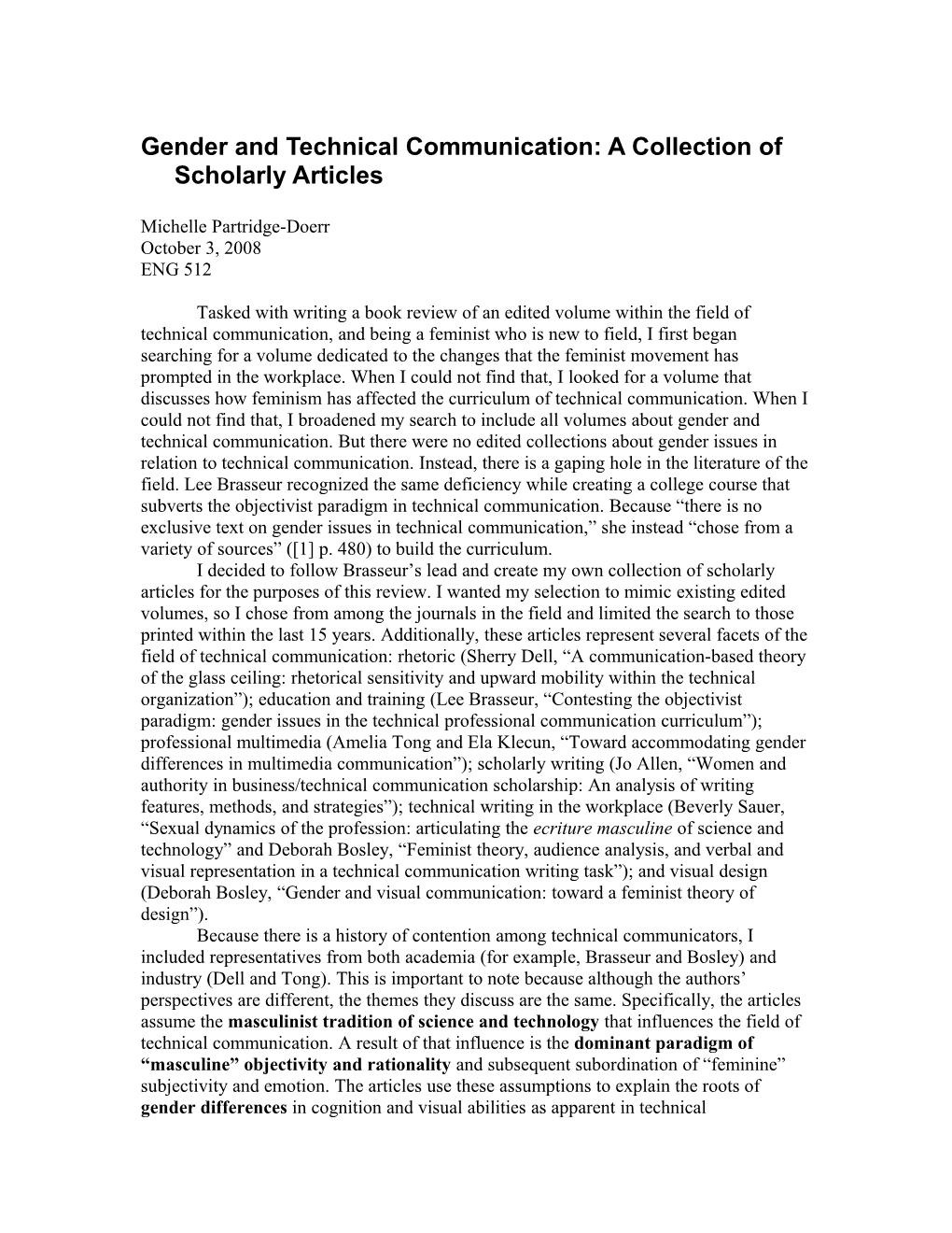 Gender And Technical Communication: A Collection Of Scholarly Articles