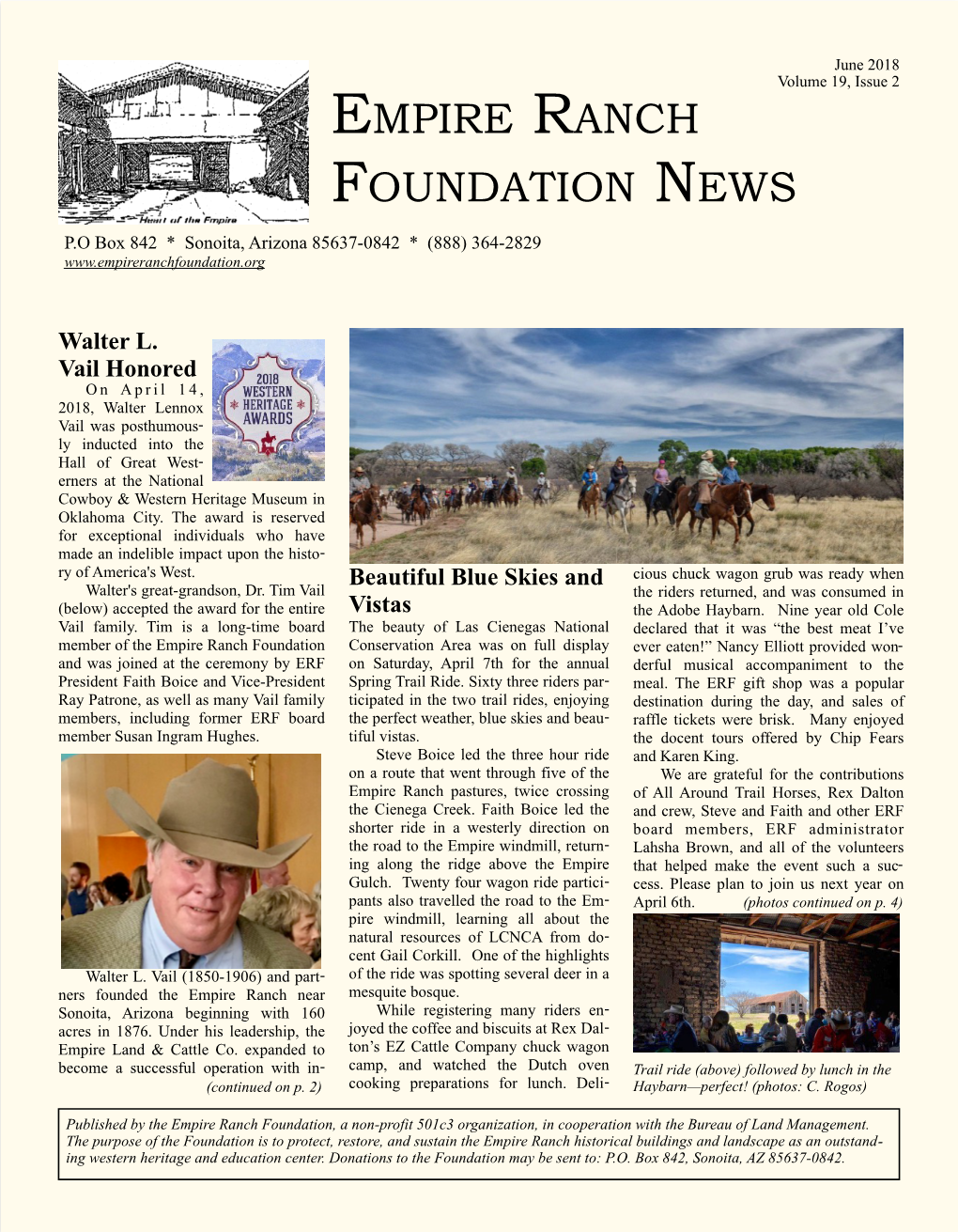 June 2018 Volume 19, Issue 2 EMPIRE RANCH FOUNDATION NEWS