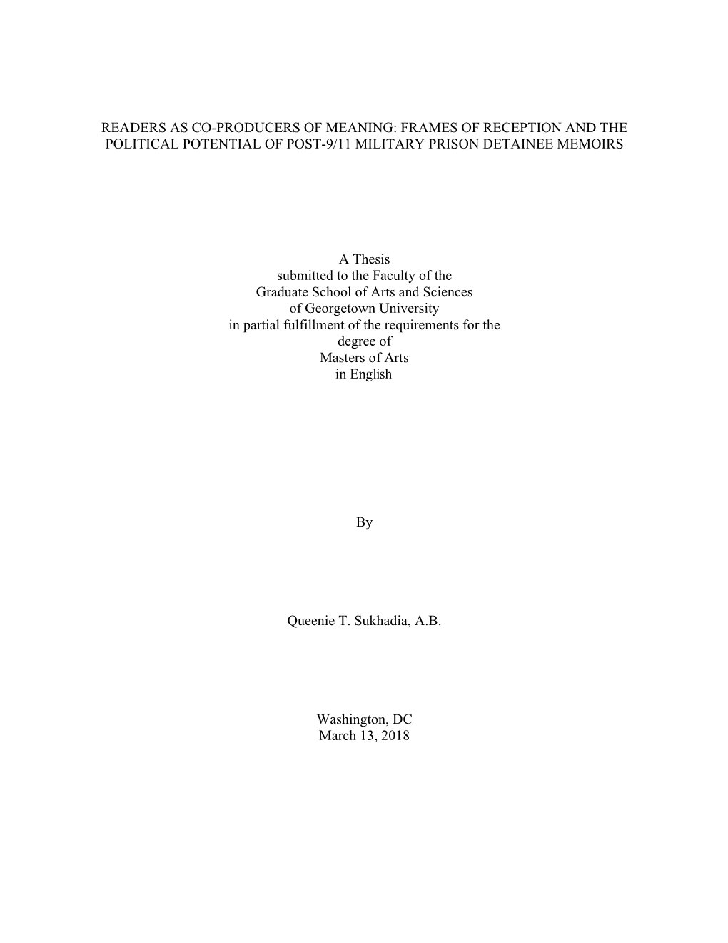 Readers As Co-Producers of Meaning: Frames of Reception and the Political Potential of Post-9/11 Military Prison Detainee Memoirs