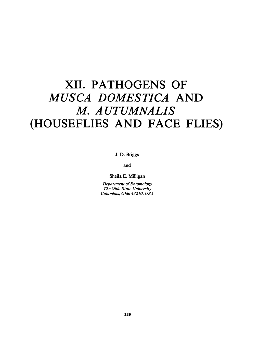 Xii. Pathogens of Musca Domestica and M. Autumnalis (Houseflies and Face Flies)