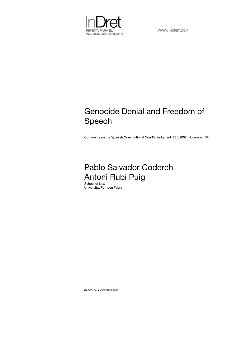 Genocide Denial and Freedom of Speech