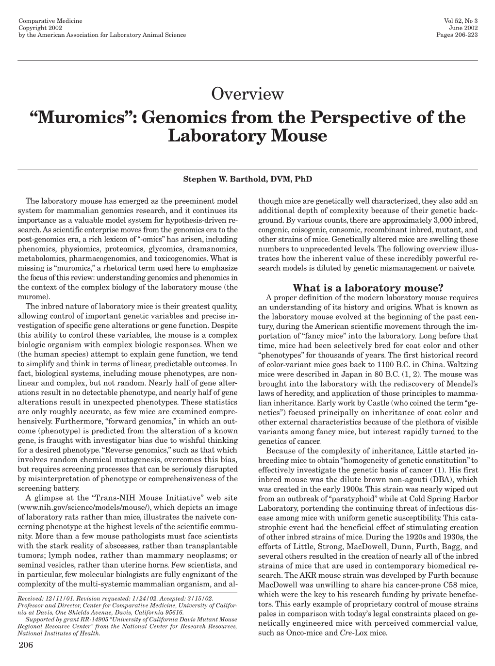 Genomics from the Perspective of the Laboratory Mouse