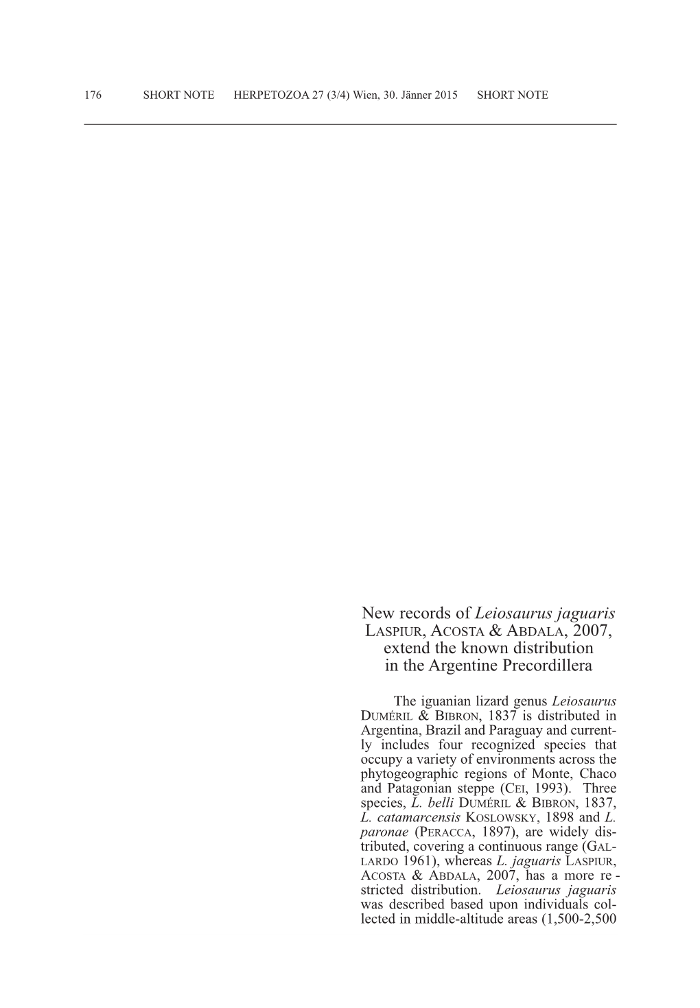 New Records of Leiosaurus Jaguaris Laspiur, ACOSTA & Abdala, 2007