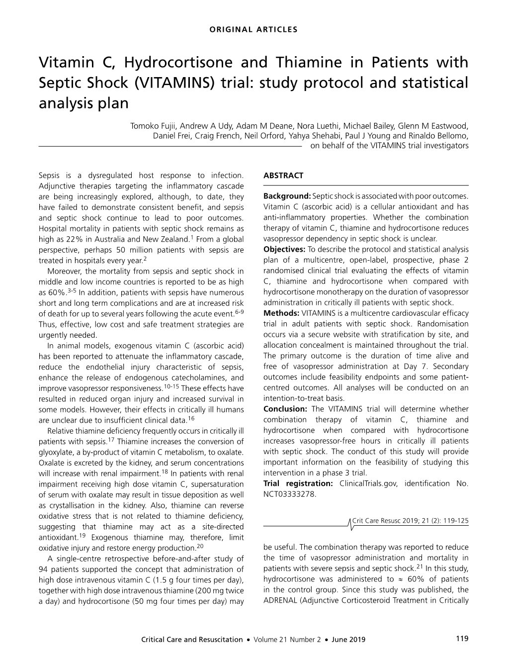 Vitamin C, Hydrocortisone and Thiamine in Patients with Septic Shock (VITAMINS) Trial: Study Protocol and Statistical Analysis Plan