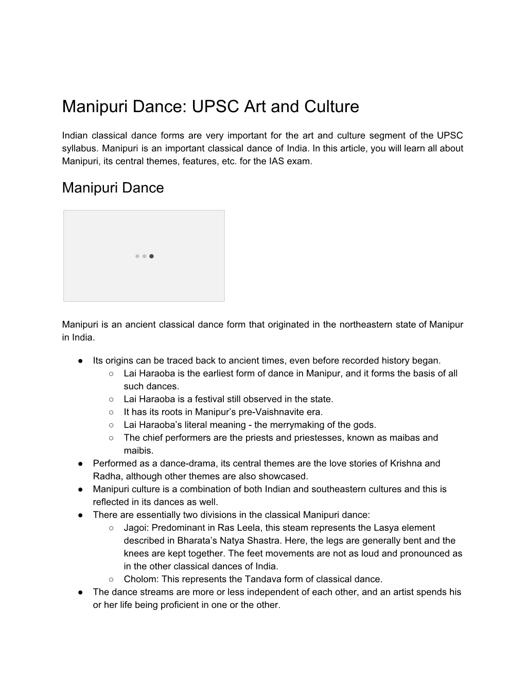 Manipuri Dance: UPSC Art and Culture