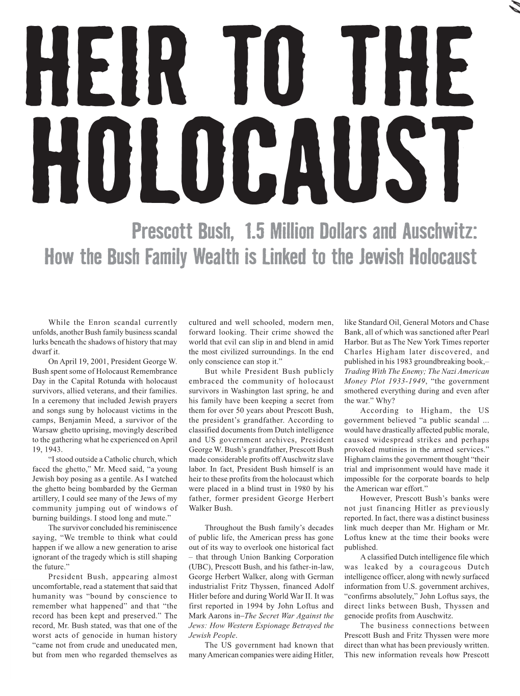 How the Bush Family Wealth Is Linked to the Jewish Holocaust