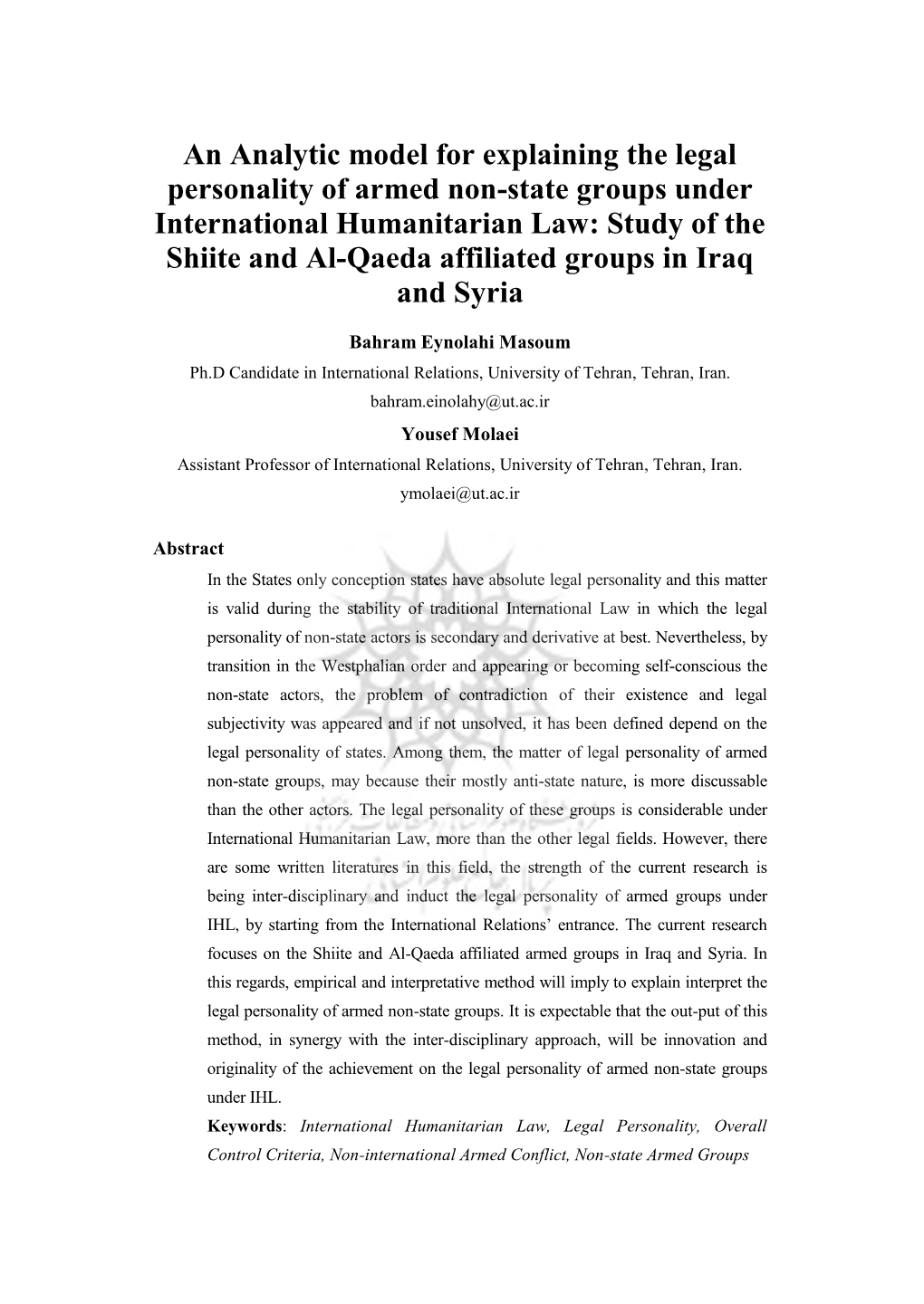 An Analytic Model for Explaining the Legal Personality of Armed Non-State