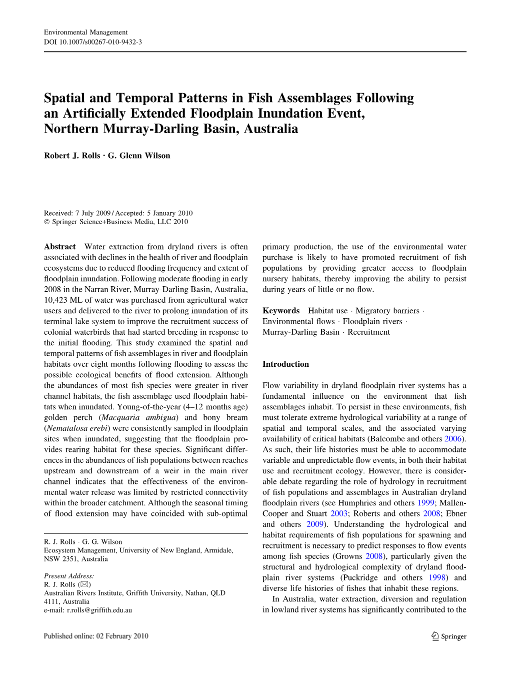 Spatial and Temporal Patterns in Fish Assemblages Following an Artiﬁcially Extended Floodplain Inundation Event, Northern Murray-Darling Basin, Australia