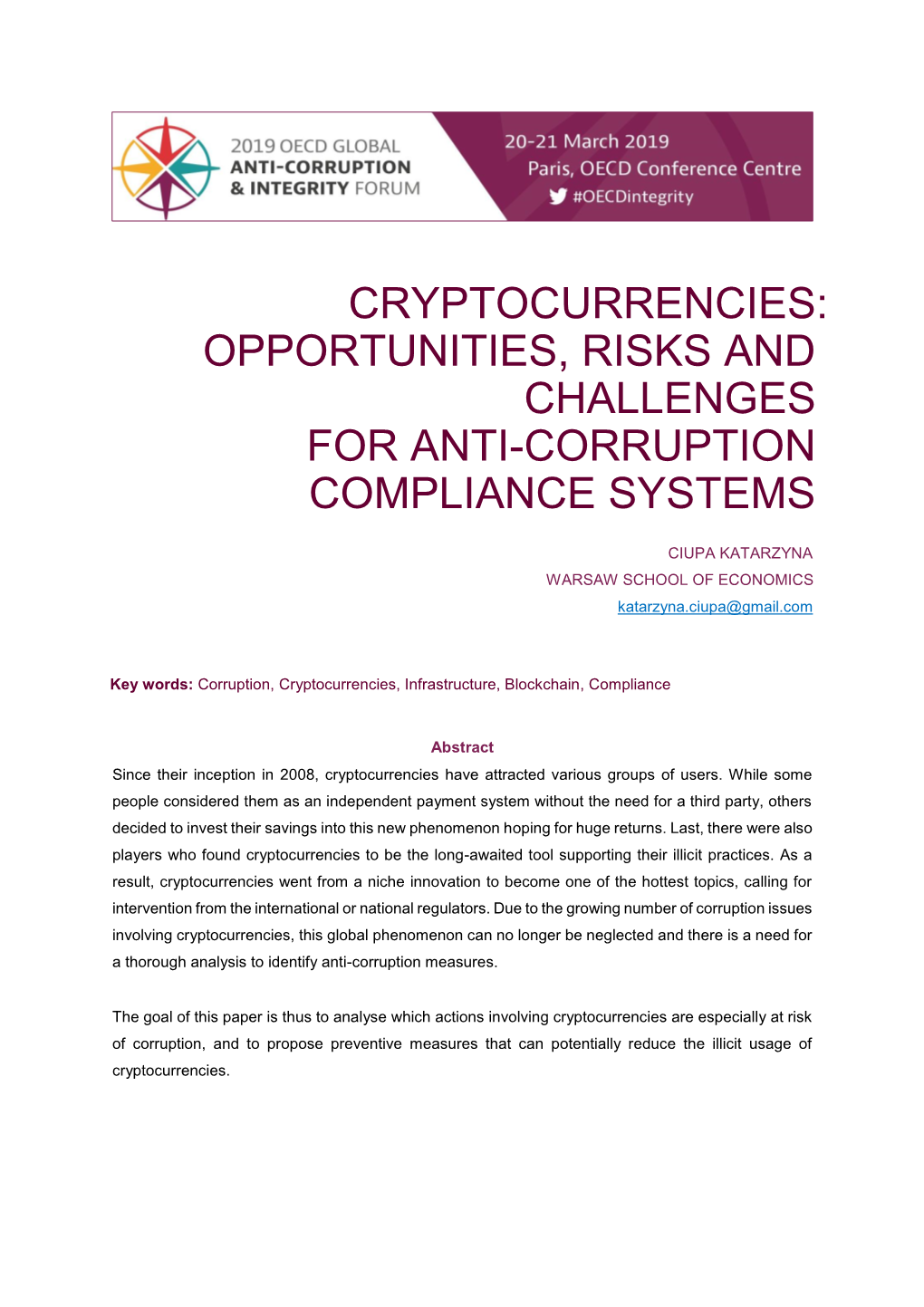 Cryptocurrencies: Opportunities, Risks and Challenges for Anti-Corruption Compliance Systems