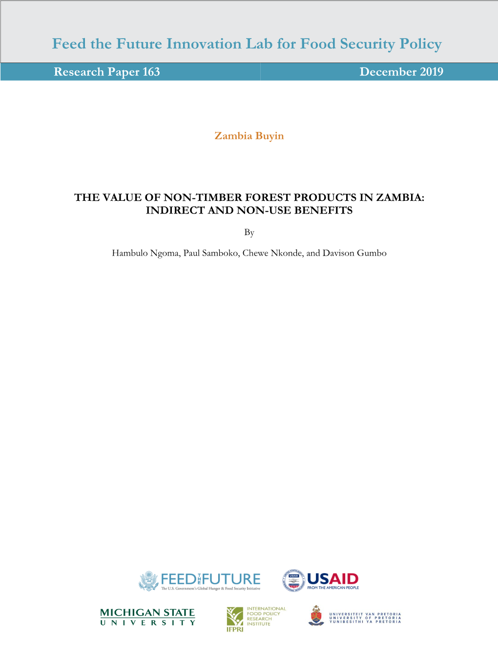 The Value of Non-Timber Forest Products in Zambia: Indirect and Non-Use Benefits