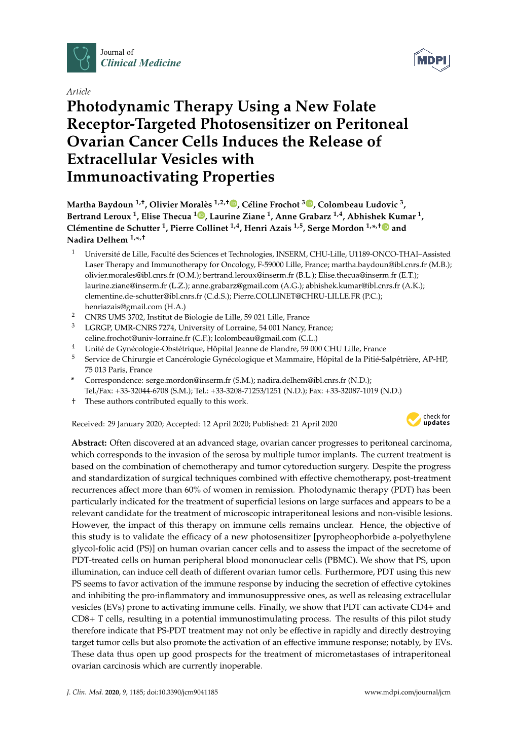 Photodynamic Therapy Using a New Folate Receptor-Targeted Photosensitizer on Peritoneal Ovarian Cancer Cells Induces the Release