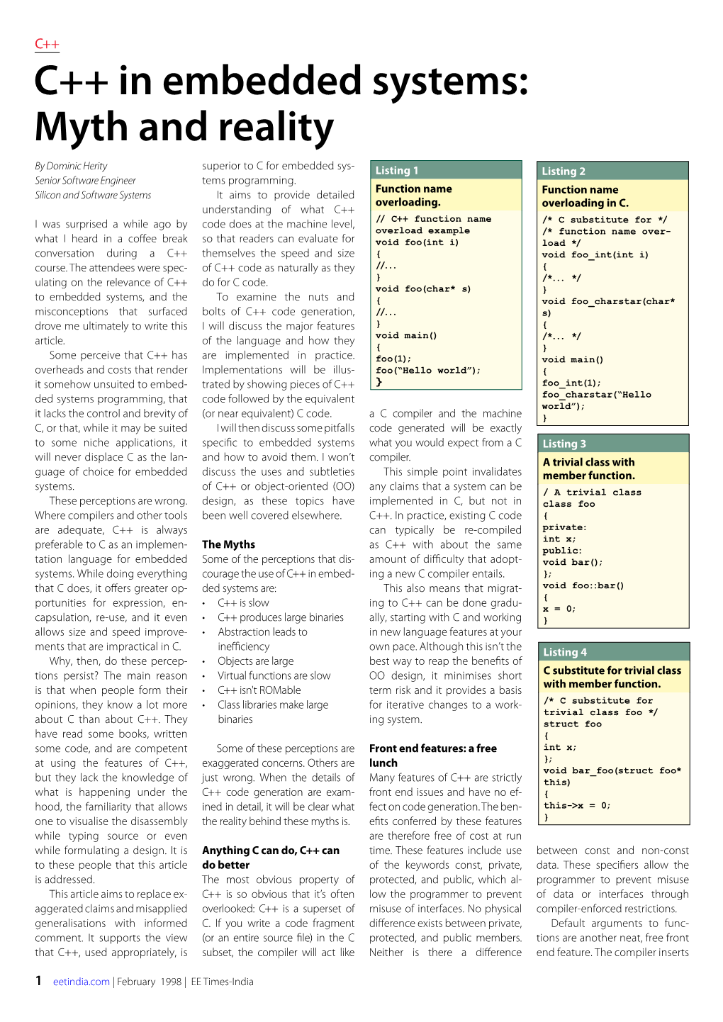 C++ in Embedded Systems: Myth and Reality