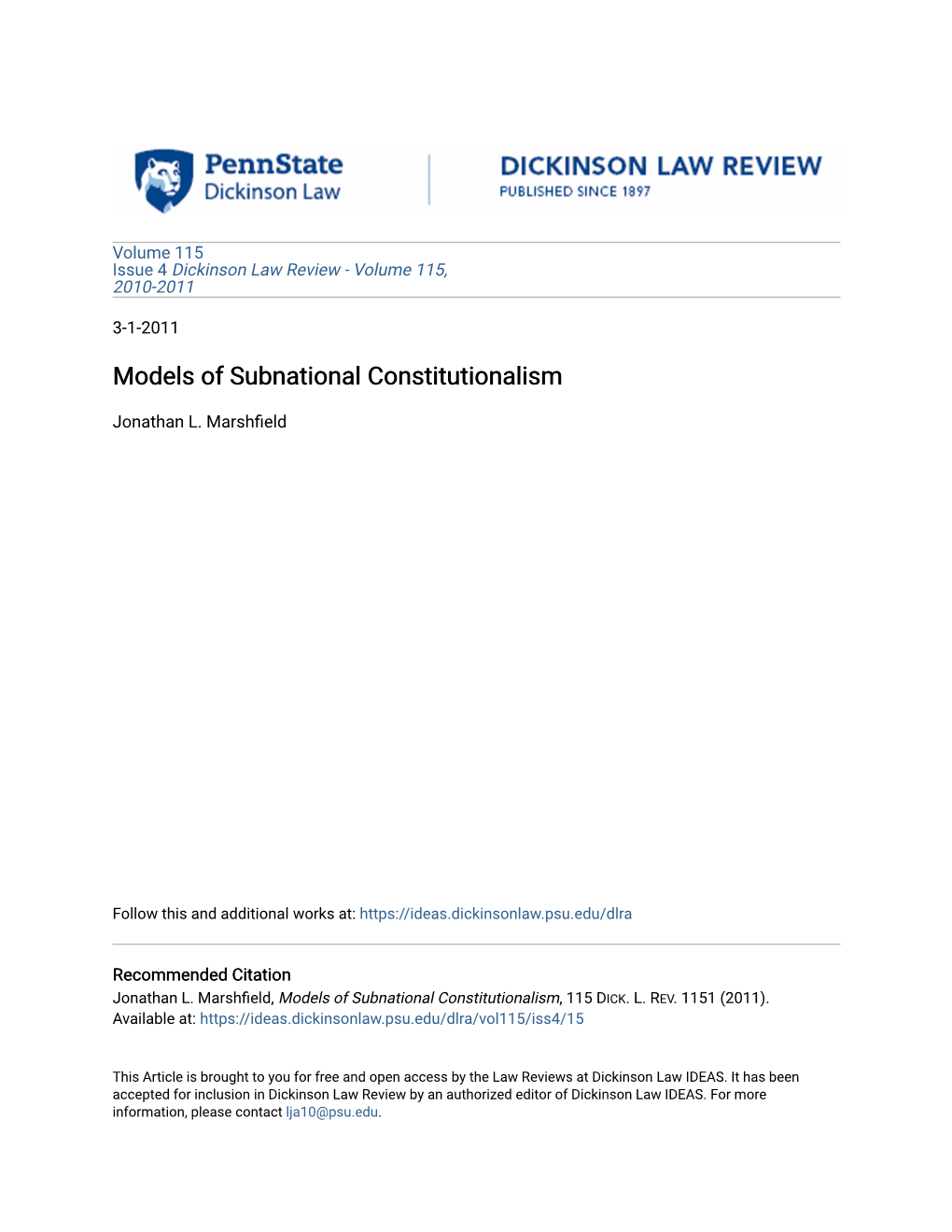 Models of Subnational Constitutionalism