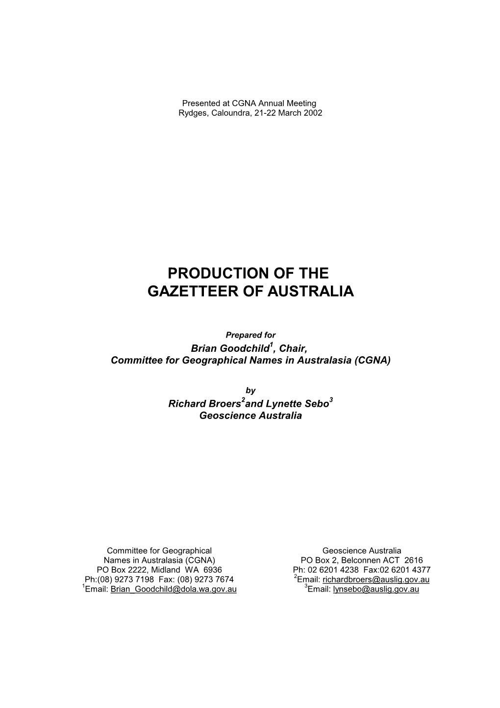 Production of the Gazetteer of Australian Placenames
