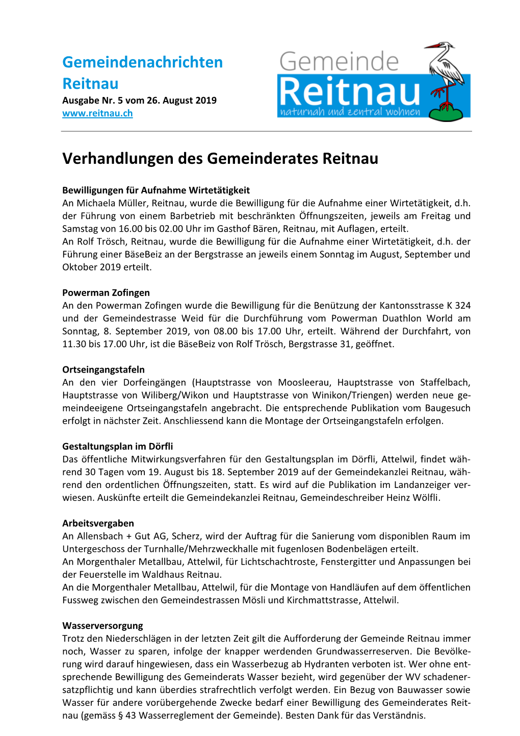 Gemeindenachrichten August