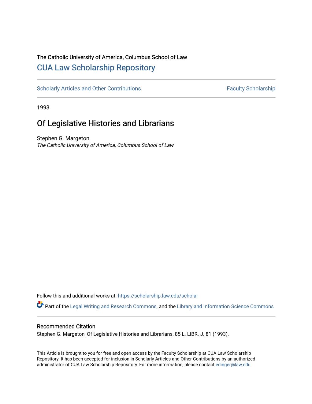 Of Legislative Histories and Librarians