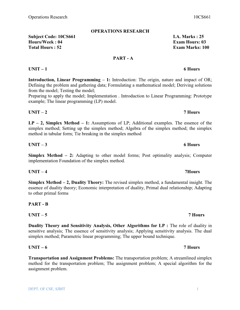 Operations Research 10CS661 OPERATIONS RESEARCH Subject