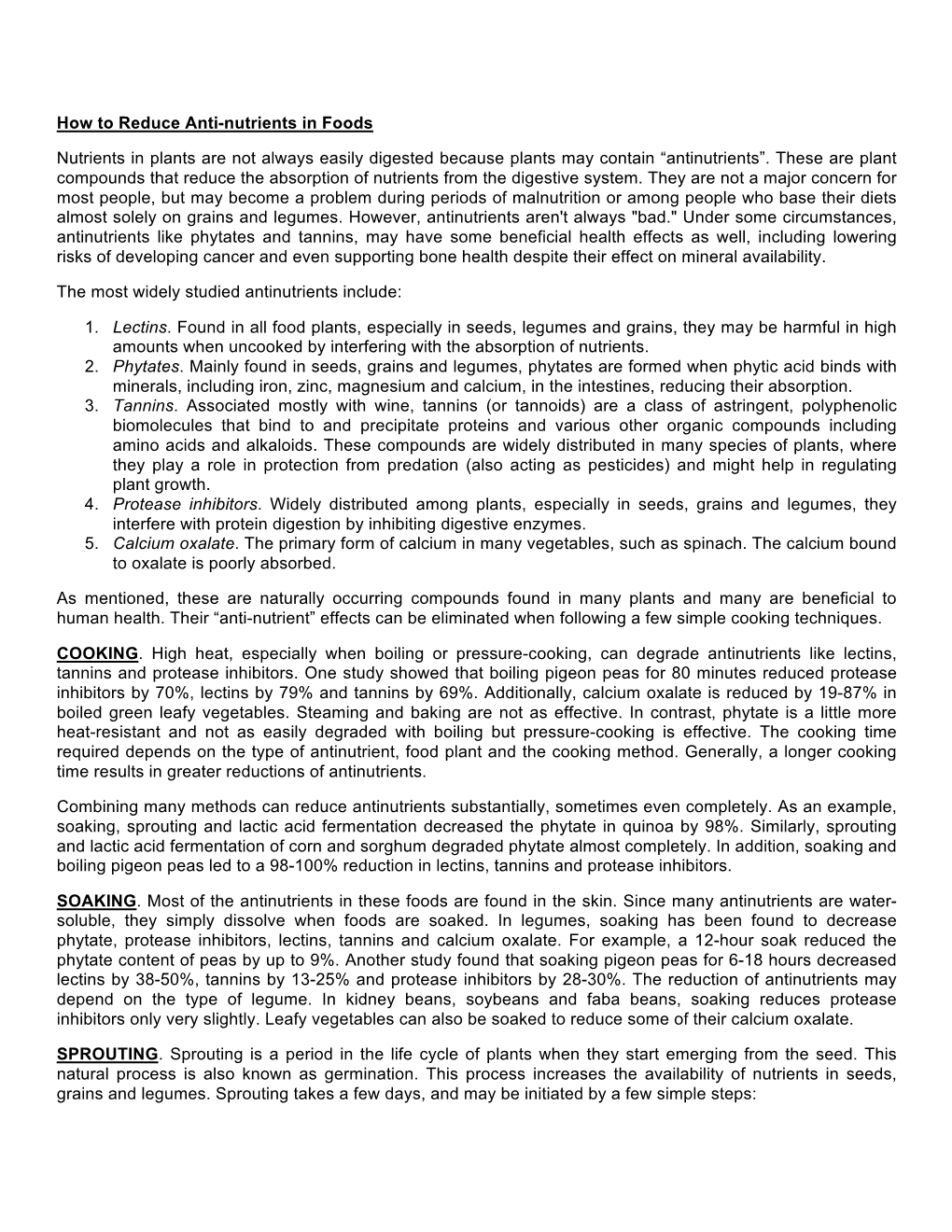How to Reduce Anti-Nutrients in Foods Nutrients in Plants Are Not Always