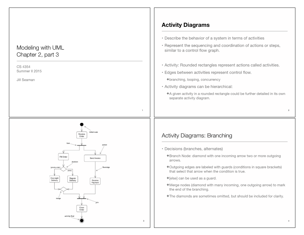 Modeling with UML Chapter 2, Part 3 Activity Diagrams Activity Diagrams