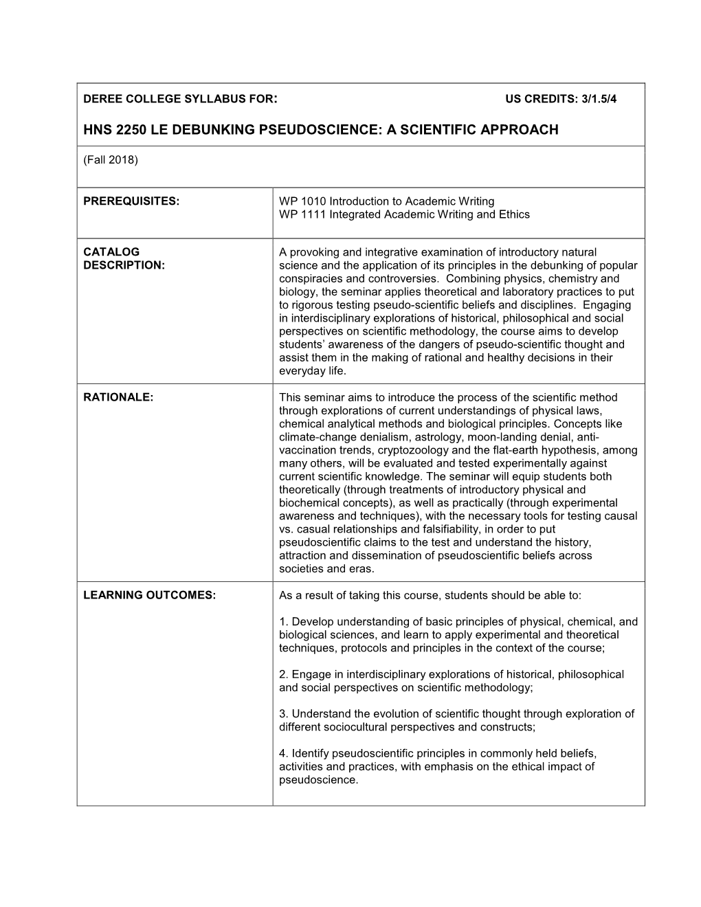 Hns 2250 Le Debunking Pseudoscience: a Scientific Approach